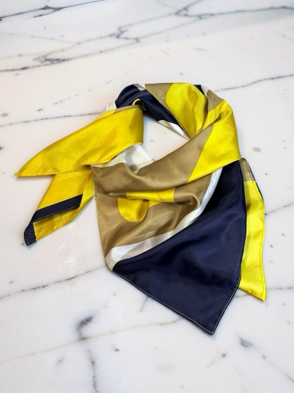 Marks & Spencer Silk Square Scarf Geometric Lime Navy Mix NWT